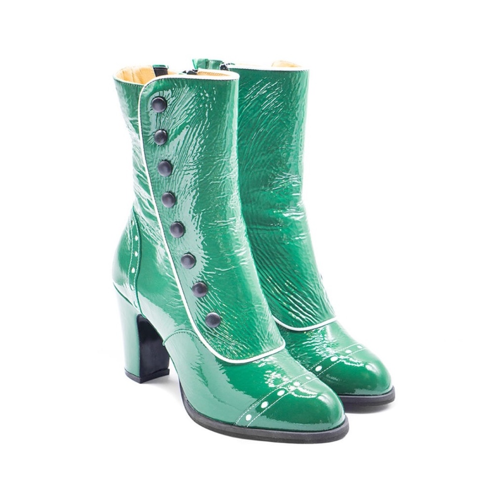 Fluevog Green ATTIC DENISE ANKLE BOOT WITH BUTTONS